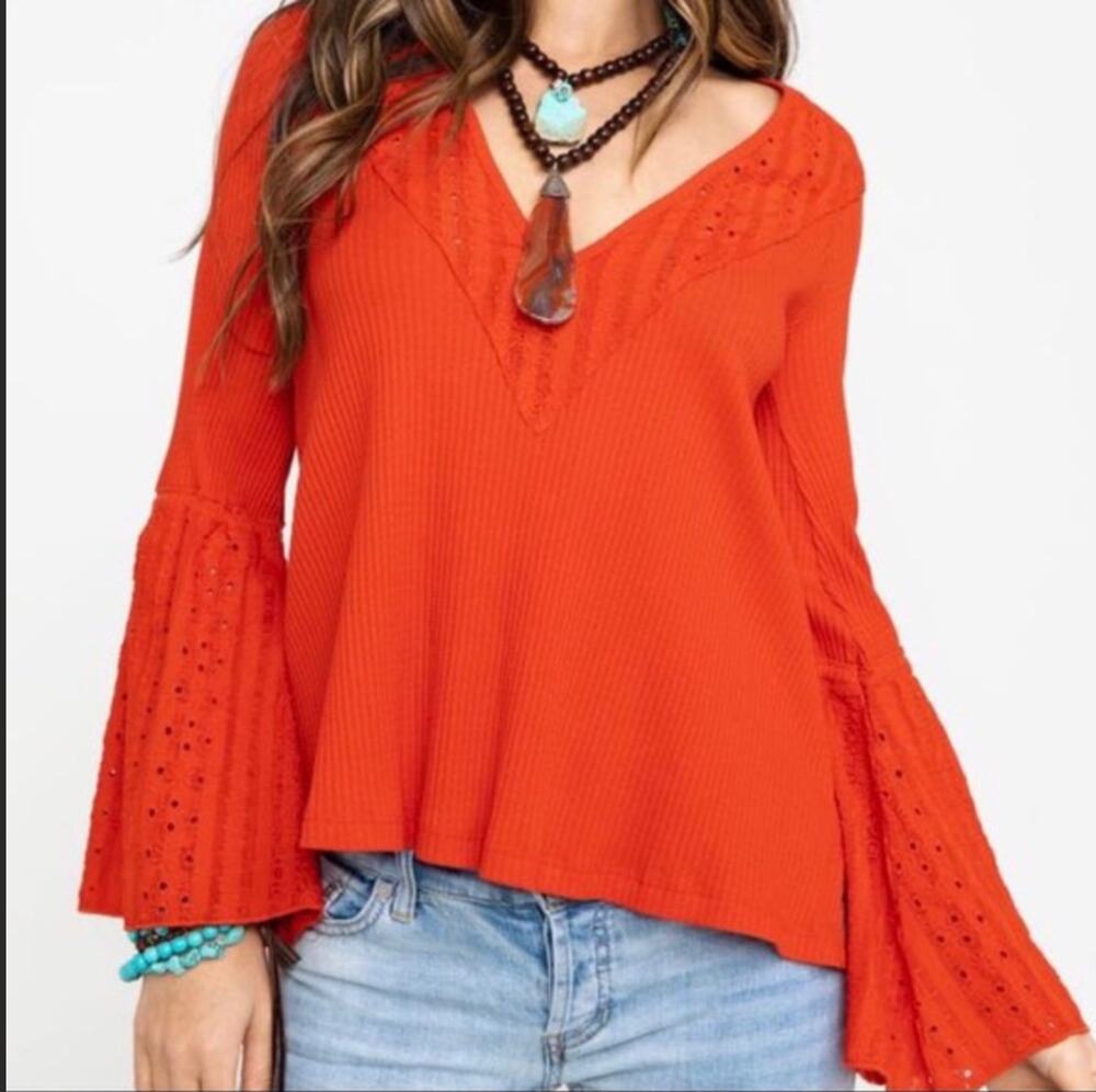 Free People Parisian Nights Vermillion Boho Top Sz XS